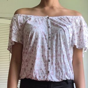 White Floral Off the Shoulder Peasant Top
